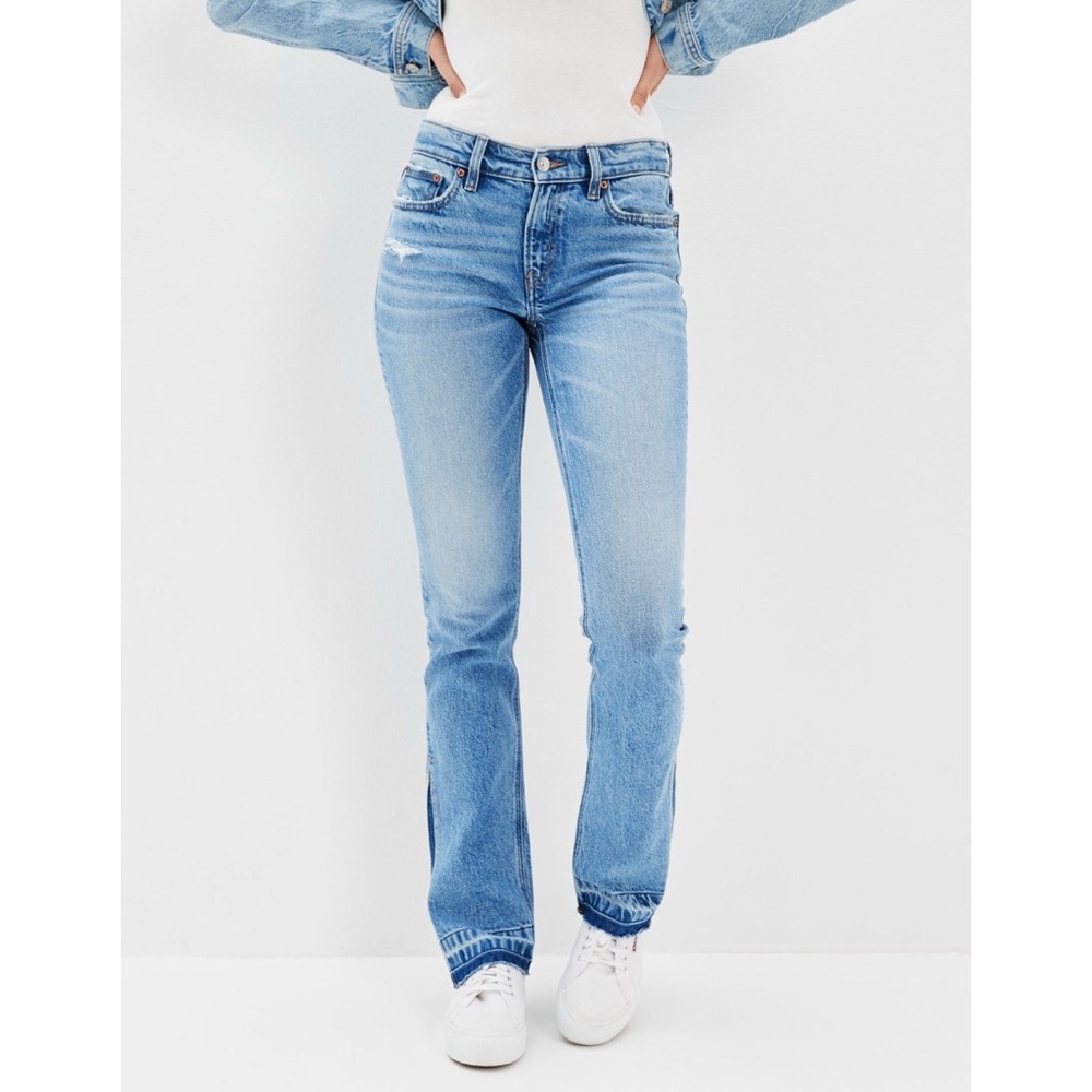 NWOT AE Stretch Low Rise '90s Skinny Kick Jean Dream Blue